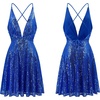 image:imageRVivimos Womens Sequin Dress Spaghetti Strap Sexy Deep V Neck Backless Glitter Club Party Skater Swing Mini DressRoyal Blue