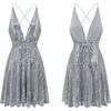 image:imageRVivimos Womens Sequin Dress Spaghetti Strap Sexy Deep V Neck Backless Glitter Club Party Skater Swing Mini DressSilver