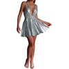 image:imageRVivimos Womens Sequin Dress Spaghetti Strap Sexy Deep V Neck Backless Glitter Club Party Skater Swing Mini DressSilver
