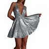 image:imageRVivimos Womens Sequin Dress Spaghetti Strap Sexy Deep V Neck Backless Glitter Club Party Skater Swing Mini DressSilver
