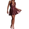 image:imageRVivimos Womens Sequin Dress Spaghetti Strap Sexy Deep V Neck Backless Glitter Club Party Skater Swing Mini DressWine Red