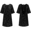 image:imageRVivimos Womens Sparkly Sequin Party Dress Fall Winter Short Sleeve Crew Neck Velvet Loose Elegant Backless Mini DressBlack