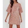 image:imageRVivimos Womens Sparkly Sequin Party Dress Fall Winter Short Sleeve Crew Neck Velvet Loose Elegant Backless Mini DressPink