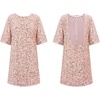image:imageRVivimos Womens Sparkly Sequin Party Dress Fall Winter Short Sleeve Crew Neck Velvet Loose Elegant Backless Mini DressPink