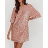image:imageRVivimos Womens Sparkly Sequin Party Dress Fall Winter Short Sleeve Crew Neck Velvet Loose Elegant Backless Mini DressPink