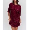 image:imageRVivimos Womens Sparkly Sequin Party Dress Fall Winter Short Sleeve Crew Neck Velvet Loose Elegant Backless Mini DressWinered