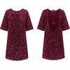 image:imageRVivimos Womens Sparkly Sequin Party Dress Fall Winter Short Sleeve Crew Neck Velvet Loose Elegant Backless Mini DressWinered