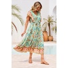 image:imageRVivimos Womens Summer 2026 Boho Floral Print V Neck Short Sleeve Drawstring Tie Casual Flowy Midi DressAqua