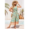 image:imageRVivimos Womens Summer 2026 Boho Floral Print V Neck Short Sleeve Drawstring Tie Casual Flowy Midi DressAqua