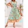 image:imageRVivimos Womens Summer 2026 Boho Floral Print V Neck Short Sleeve Drawstring Tie Casual Flowy Midi DressAqua