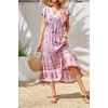image:imageRVivimos Womens Summer 2026 Boho Floral Print V Neck Short Sleeve Drawstring Tie Casual Flowy Midi DressPink