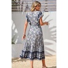image:imageRVivimos Womens Summer 2026 Boho Floral Print V Neck Short Sleeve Drawstring Tie Casual Flowy Midi DressSmoke Black