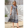 image:imageRVivimos Womens Summer 2026 Boho Floral Print V Neck Short Sleeve Drawstring Tie Casual Flowy Midi DressSmoke Black