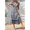 image:imageRVivimos Womens Summer 2026 Boho Floral Print V Neck Short Sleeve Drawstring Tie Casual Flowy Midi DressSmoke Black