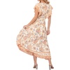 image:imageRVivimos Womens Summer 2026 Boho Floral Print V Neck Short Sleeve Drawstring Tie Casual Flowy Midi DressWhite