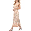 image:imageRVivimos Womens Summer 2026 Boho Floral Print V Neck Short Sleeve Drawstring Tie Casual Flowy Midi DressWhite