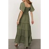 image:imageRVivimos Womens Summer 2026 Maxi Dress Short Sleeve Square Neck Elastic Smocked Swiss Dots Casual ALine Flowy Long DressesArmy Green
