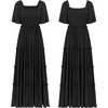 image:imageRVivimos Womens Summer 2026 Maxi Dress Short Sleeve Square Neck Elastic Smocked Swiss Dots Casual ALine Flowy Long DressesBlack