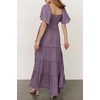 image:imageRVivimos Womens Summer 2026 Maxi Dress Short Sleeve Square Neck Elastic Smocked Swiss Dots Casual ALine Flowy Long DressesDark Purple
