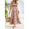 image:imageRVivimos Womens Summer 2026 Maxi Dress Short Sleeve Square Neck Elastic Smocked Swiss Dots Casual ALine Flowy Long DressesMultiorange