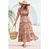 image:imageRVivimos Womens Summer 2026 Maxi Dress Short Sleeve Square Neck Elastic Smocked Swiss Dots Casual ALine Flowy Long DressesMultiorange