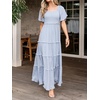image:imageRVivimos Womens Summer 2026 Maxi Dress Short Sleeve Square Neck Elastic Smocked Swiss Dots Casual ALine Flowy Long DressesSky Blue