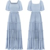 image:imageRVivimos Womens Summer 2026 Maxi Dress Short Sleeve Square Neck Elastic Smocked Swiss Dots Casual ALine Flowy Long DressesSky Blue