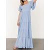 image:imageRVivimos Womens Summer 2026 Maxi Dress Short Sleeve Square Neck Elastic Smocked Swiss Dots Casual ALine Flowy Long DressesSky Blue
