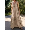 image:imageRVivimos Womens Summer Boho Maxi Dress 2026 Sleeveless Elastic Waist Layered Backless Beach Flowy Long DressKhaki