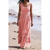 image:imageRVivimos Womens Summer Boho Maxi Dress 2026 Sleeveless Elastic Waist Layered Backless Beach Flowy Long DressPink