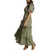 image:imageRVivimos Womens Summer Button Down Maxi Dress 2026 Casual Short Sleeve V Neck Elastic Waist Ruffle Tiered Flowy Long DressArmy Green