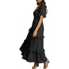 image:imageRVivimos Womens Summer Button Down Maxi Dress 2026 Casual Short Sleeve V Neck Elastic Waist Ruffle Tiered Flowy Long DressBlack