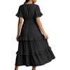 image:imageRVivimos Womens Summer Button Down Maxi Dress 2026 Casual Short Sleeve V Neck Elastic Waist Ruffle Tiered Flowy Long DressBlack