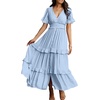 image:imageRVivimos Womens Summer Button Down Maxi Dress 2026 Casual Short Sleeve V Neck Elastic Waist Ruffle Tiered Flowy Long DressSky Blue