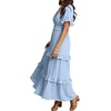 image:imageRVivimos Womens Summer Button Down Maxi Dress 2026 Casual Short Sleeve V Neck Elastic Waist Ruffle Tiered Flowy Long DressSky Blue