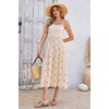 image:imageRVivimos Womens Summer Cotton Boho Midi Dress 2026 Spaghetti Strap Floral Embroidered Smocked Tiered Flowy Long DressesBeige