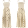image:imageRVivimos Womens Summer Cotton Boho Midi Dress 2026 Spaghetti Strap Floral Embroidered Smocked Tiered Flowy Long DressesBeige