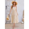 image:imageRVivimos Womens Summer Cotton Boho Midi Dress 2026 Spaghetti Strap Floral Embroidered Smocked Tiered Flowy Long DressesBeige