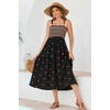 image:imageRVivimos Womens Summer Cotton Boho Midi Dress 2026 Spaghetti Strap Floral Embroidered Smocked Tiered Flowy Long DressesBlack