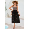 image:imageRVivimos Womens Summer Cotton Boho Midi Dress 2026 Spaghetti Strap Floral Embroidered Smocked Tiered Flowy Long DressesBlack