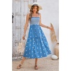 image:imageRVivimos Womens Summer Cotton Boho Midi Dress 2026 Spaghetti Strap Floral Embroidered Smocked Tiered Flowy Long DressesDark Blue