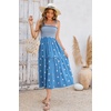 image:imageRVivimos Womens Summer Cotton Boho Midi Dress 2026 Spaghetti Strap Floral Embroidered Smocked Tiered Flowy Long DressesDark Blue