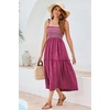 image:imageRVivimos Womens Summer Cotton Boho Midi Dress 2026 Spaghetti Strap Floral Embroidered Smocked Tiered Flowy Long DressesFuchsia