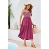 image:imageRVivimos Womens Summer Cotton Boho Midi Dress 2026 Spaghetti Strap Floral Embroidered Smocked Tiered Flowy Long DressesFuchsia