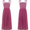 image:imageRVivimos Womens Summer Cotton Boho Midi Dress 2026 Spaghetti Strap Floral Embroidered Smocked Tiered Flowy Long DressesFuchsia