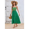 image:imageRVivimos Womens Summer Cotton Boho Midi Dress 2026 Spaghetti Strap Floral Embroidered Smocked Tiered Flowy Long DressesGreen