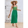 image:imageRVivimos Womens Summer Cotton Boho Midi Dress 2026 Spaghetti Strap Floral Embroidered Smocked Tiered Flowy Long DressesGreen