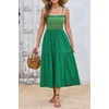 image:imageRVivimos Womens Summer Cotton Boho Midi Dress 2026 Spaghetti Strap Floral Embroidered Smocked Tiered Flowy Long DressesGreen
