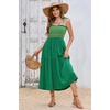 image:imageRVivimos Womens Summer Cotton Boho Midi Dress 2026 Spaghetti Strap Floral Embroidered Smocked Tiered Flowy Long DressesGreen