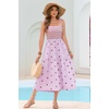 image:imageRVivimos Womens Summer Cotton Boho Midi Dress 2026 Spaghetti Strap Floral Embroidered Smocked Tiered Flowy Long DressesLight Purple